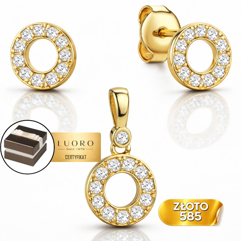 KOMPLET ZŁOTY 585 14K KÓŁECZKA Z KAMIENIAMI KOLCZYKI ZAWIESZKA 15 MM