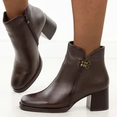 Botki damskie - Brązowe skórzane botki damskie na słupku Sergio Leone Bt25209S - miniaturka - grafika 1