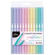 Flamastry - Derform Flamastry dwustronne pastelowe 12 kolorów Brush Kidea - - miniaturka - grafika 1