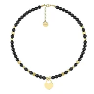 Naszyjniki - Pozłacany naszyjnik z fasetowanych koralików onyksu z sercem kłódką do grawerowania - Manoki - miniaturka - grafika 1