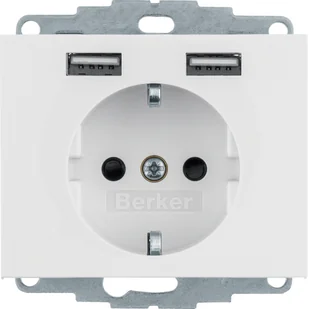 Berker Gniazdo z/u Schuko z ładowarką USB K.1, biały połysk - Gniazdka elektryczne - miniaturka - grafika 1