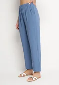 Spodnie damskie - Niebieskie Szerokie Spodnie z Bawełną i Wysokim Stanem Neorenna - miniaturka - grafika 1
