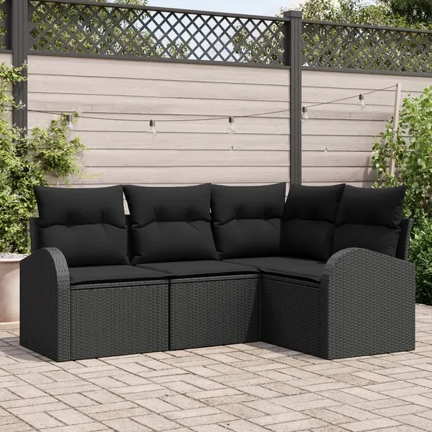 Zestaw Sofa Narożna Ogrodowa, Modularny, Czarny, 4 Elementy
