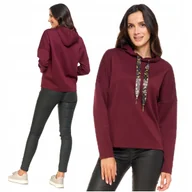 Bluzy damskie - Bluza Damska MORAJ Luźna z Kapturem Złote Zdobienia Fioletowa Wygodna 3XL - miniaturka - grafika 1