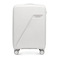 Walizki - Mała walizka z polipropylenu w ukośne pasy biało - srebrna - miniaturka - grafika 1