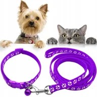 Smycze dla psów - SMYCZ DLA PSA KOTA Z OBROŻĄ DZWONECZKIEM SOLIDNA ZESTAW DLA MAŁEGO PSA KOTA - miniaturka - grafika 1