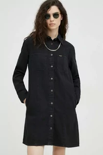 Sukienki - Wrangler sukienka jeansowa kolor czarny mini prosta - grafika 1