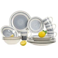 Serwisy obiadowe - Zestaw serwis obiadowy ceramiczny talerz głęboki płaski deserowy kubek szary dla 4 osób 16 el. kod: O-139144-S + Sprawdź na SuperWnetrze.pl - miniaturka - grafika 1