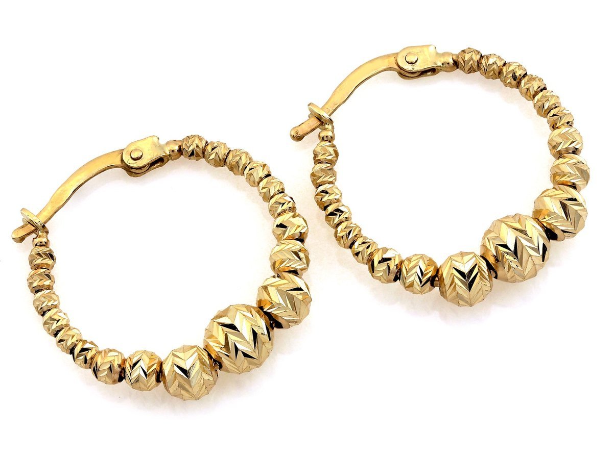 Kolczyki z żółtego złota 375 koła z kuleczek diamentowane 21 mm dla kobiet