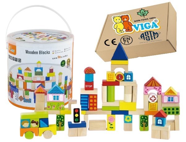 Klocki Drewniane 75 sztuk dla Dzieci MIASTO dla dzieci 2 3 4 5 lat latka Viga montessori