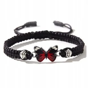 Bransoletka Regulowana Motyl Symbol Piękna Delikatności na Ciemnym Sznurku - Bransoletki - miniaturka - grafika 1