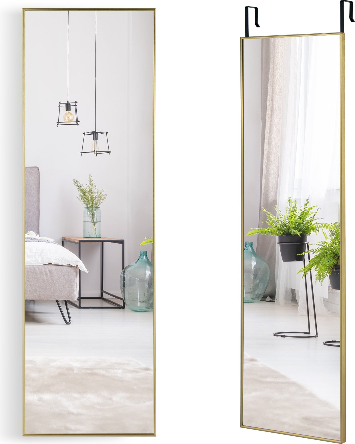 COSTWAY Lustro ścienne z hakami do zawieszania o regulowanej wysokości 37 x 120 cm Lustro wiszące (złote)