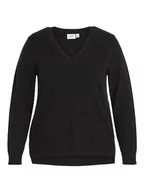 Swetry damskie - Vila Damski sweter z dzianiny Curve – Cosy, czarny, 50 Duże Rozmiary - miniaturka - grafika 1
