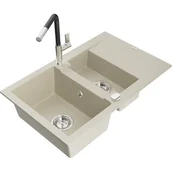 Zlewozmywaki z baterią - Mexen Gaspar zlewozmywak granitowy 1,5-komorowy z ociekaczem i baterią kuchenną Flora, beżowy - miniaturka - grafika 1
