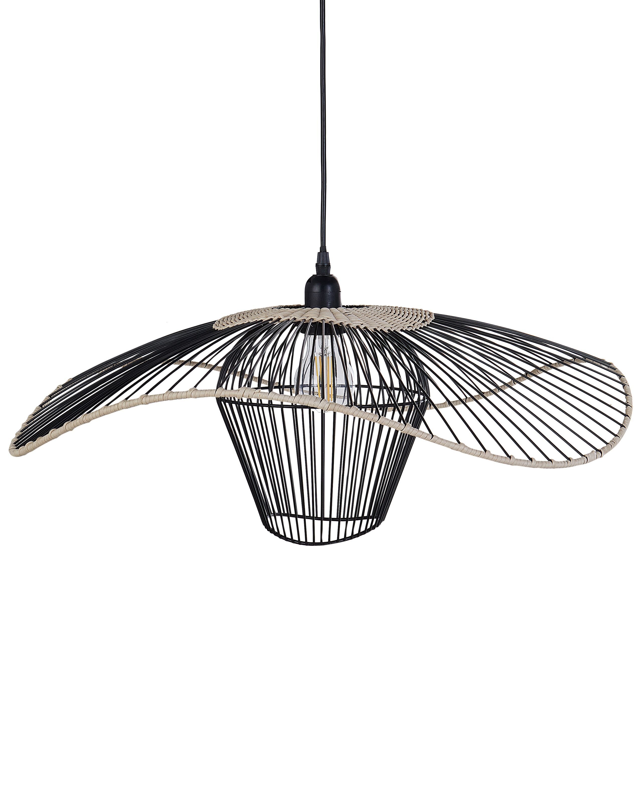 BELIANI Lampa wisząca czarna stalowo-rattanowy klosz oświetlenie