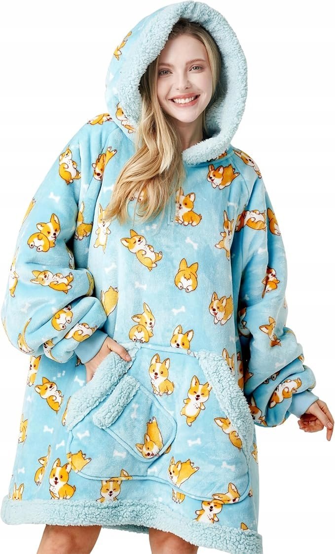 Koc Bluza Pieski Dla Dorosłych Śpiwór Z Kapturem Oversize Kobiety Prezent