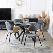 Krzesła - Krzesło Tapicerowane z Drewna Giętego do Salonu DAKOTA Szare/Dąb złoty Welurowe Nowoczesne Loft - miniaturka - grafika 1