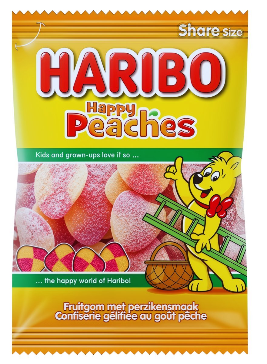 Żelki brzoskwiniowe Haribo Happy Peaches 185g - miękkie i słodko-kwaśne