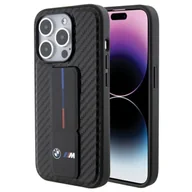 Etui i futerały do telefonów - Etui BMW Grip Stand Smooth & Carbon na iPhone 15 Pro - czarne - miniaturka - grafika 1