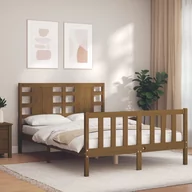 Łóżka - Rama łóżka z wezgłowiem, miodowy brąz, 120x200 cm, lite drewno Lumarko! - miniaturka - grafika 1