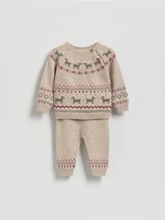 Reserved - Dzianinowy komplet z bawełną - kremowy - Komplety dla niemowląt - miniaturka - grafika 1