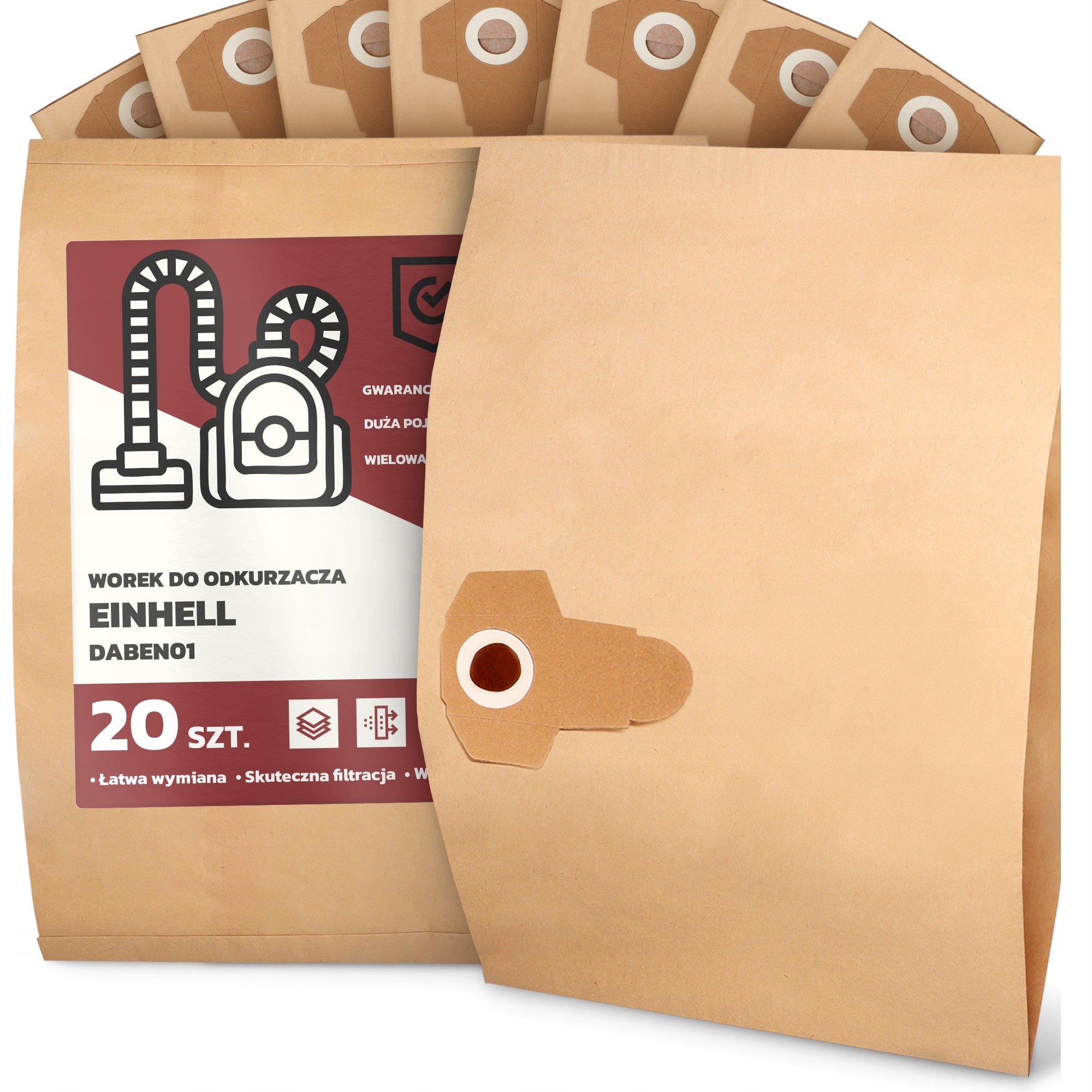 20x Worek do Odkurzacza Einhell DABEN01 Papierowy 2-Warstwy Torba Worki 2A