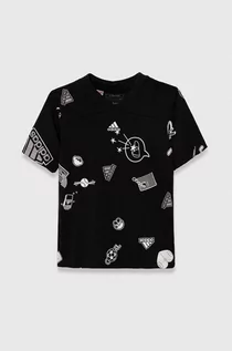Koszulki dla chłopców - adidas t-shirt bawełniany dziecięcy kolor czarny wzorzysty - grafika 1