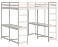 Łóżka dla dzieci i młodzieży - Sosnowe białe piętrowe łóżko z 2 biurkami 180x200 F7-D10 - miniaturka - grafika 1