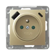 Gniazdka elektryczne - Ospel gniazdo pojedyncze z ładowarką USB A+C IMPRESJA - złoty metalik - miniaturka - grafika 1