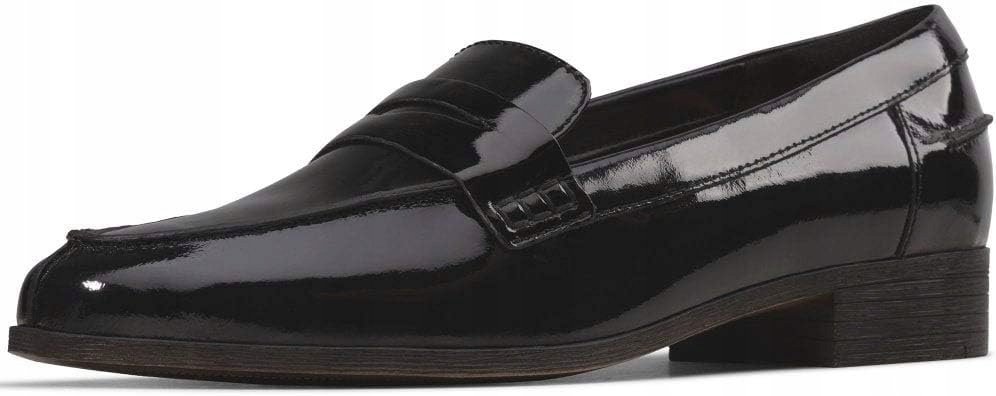 CLARKS LAKIEROWANE CZARNE MOKASYNY DAMSKIE Z NISKIM OBCASEM 39 16AA