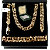 Bransolety męskie - Złoty Łańcuszek Męski Garibaldi + Bransoleta / Komplet Szeroki Gruby+Grawer - miniaturka - grafika 1