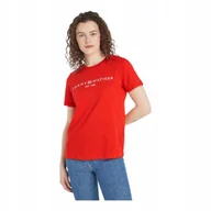 Koszulki i topy damskie - TOMMY HILFIGER KOSZULKA DAMSKA T-SHIRT REG CORP LOGO C-NK SS CZERWONA r.S - miniaturka - grafika 1