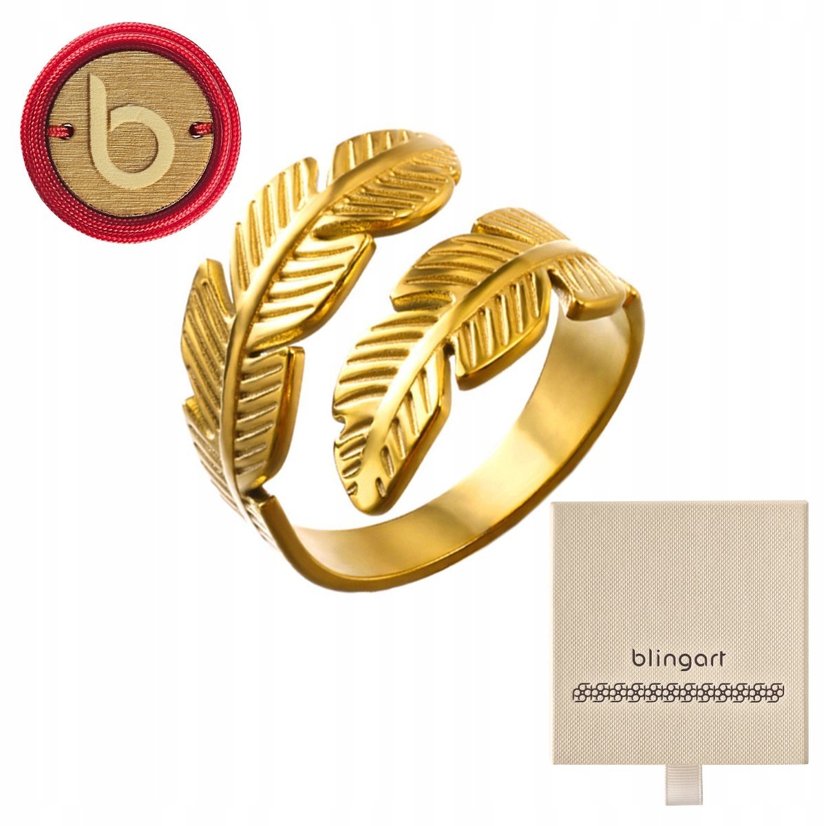 Pierścionek damski pozłacany PIÓRKA podwójne REGULOWANY BOHO BLINGART