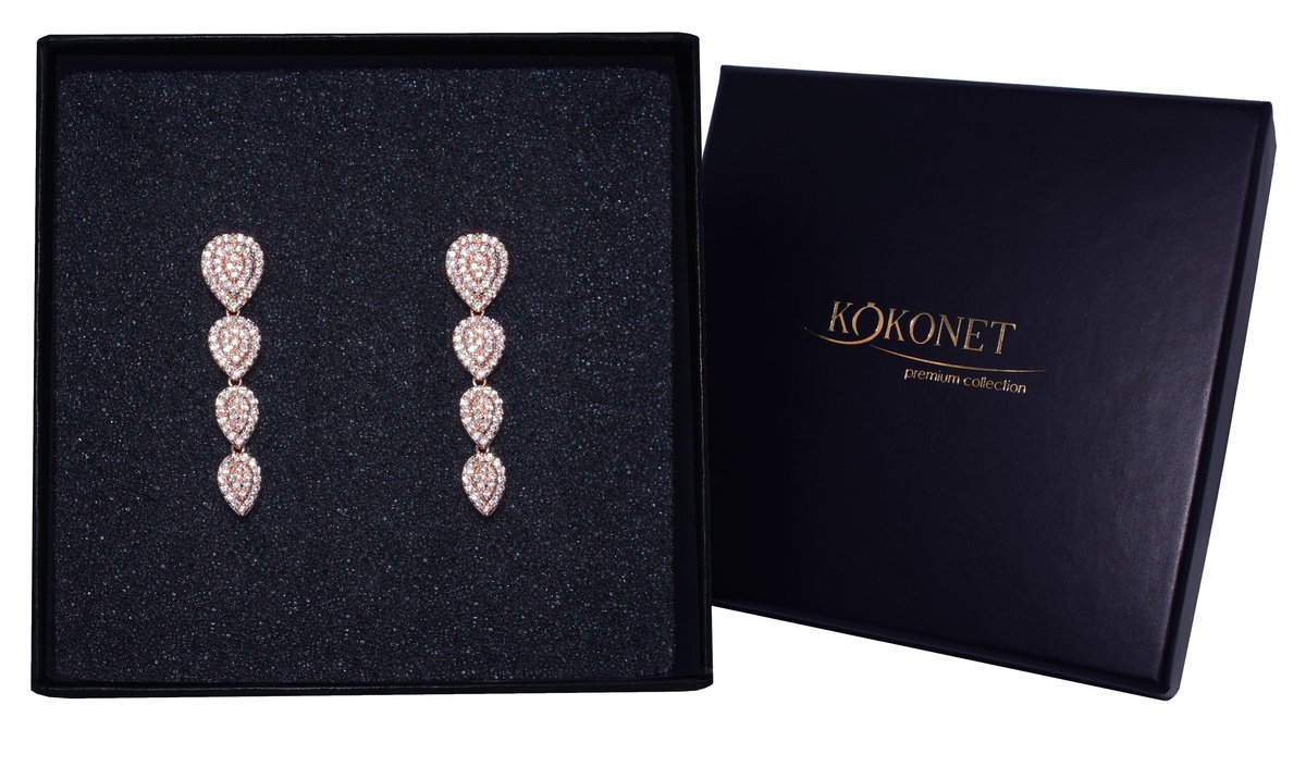 Kolczyki ślubne ROSE gold różowe delikatne łezki cyrkonie