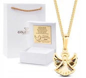 Biżuteria dla dzieci - PIĘKNY ZŁOTY KOMPLET Z ANIOŁKIEM NA CHRZEST, KOMUNIA ŚWIĘTA 14KT 585 - miniaturka - grafika 1