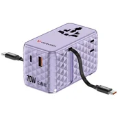 Powerbanki - Verbatim Adapter podróżny EU/UK/US GaN 1xUSB-C/1xUSB-A/2xUSB-C PD 70W fioletowy 30188 - miniaturka - grafika 1