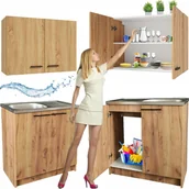 Szafki kuchenne - Zestaw Mebli Kuchennych Szafka Wisząca 80 + Stojąca + Zlew + Syfon Dąb Złot - miniaturka - grafika 1