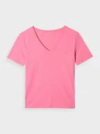 Koszulki sportowe damskie - Damski t-shirt basic 4F 4FWAW24TTSHF1649 - różowa - miniaturka - grafika 1