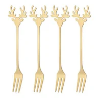 Widelce - Widelczyk do ciasta z reniferem 4 sztuki złoty - miniaturka - grafika 1