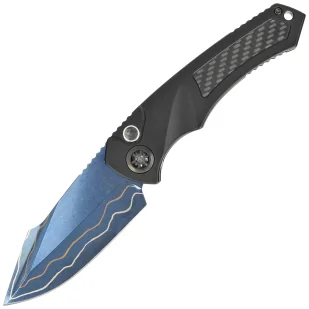 Nóż automatyczny Heretic Pariah-A Custom DLC Aluminium / Carbon Fiber Inlays, Blued Baker Forge AuroraMai Damascus by Tony Marfione Jr. - Noże - miniaturka - grafika 1