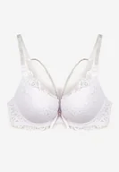 Biustonosze - Biały Biustonosz Koronkowy Push-Up z Ozdobnymi Cyrkoniami Hevantia - miniaturka - grafika 1