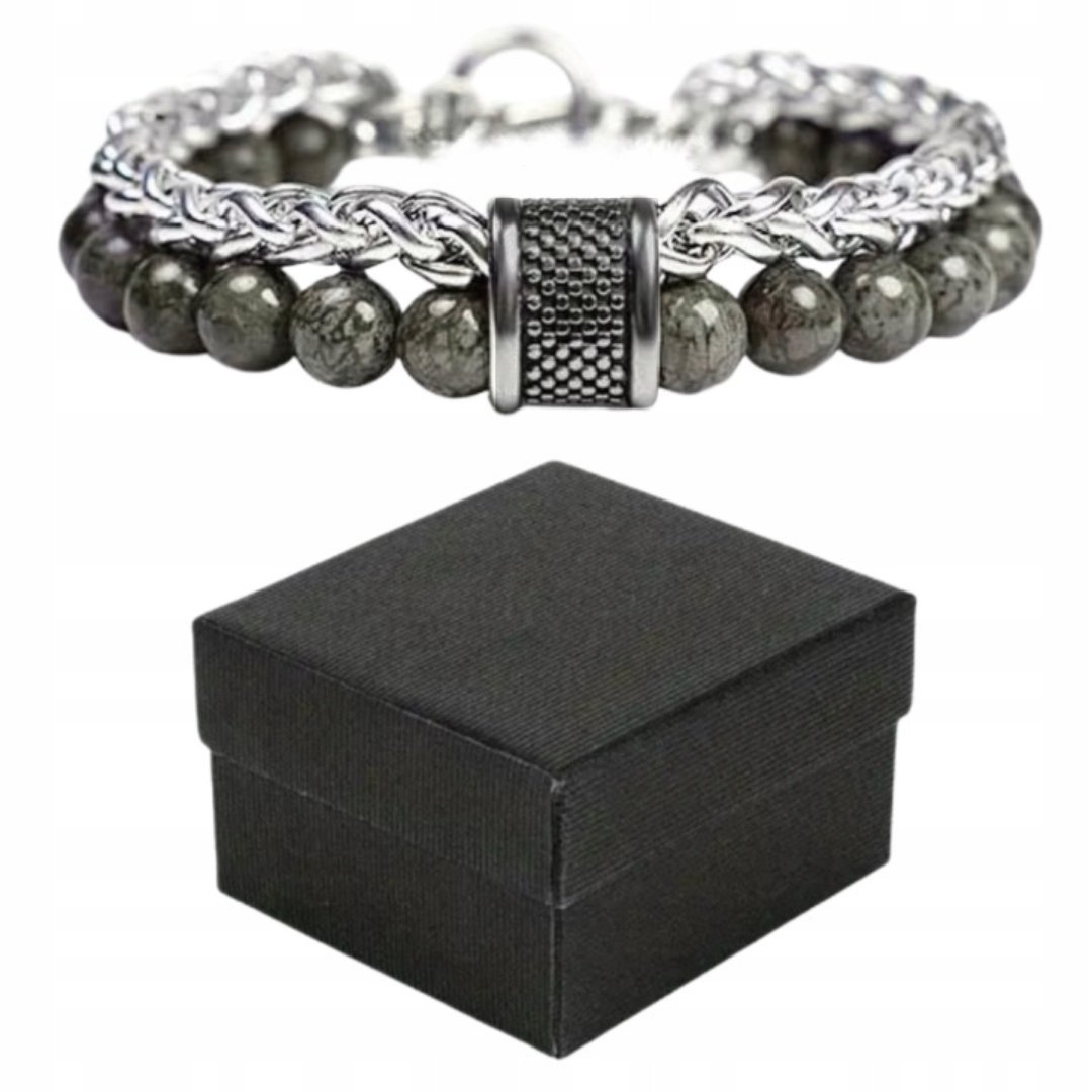 Nowoczesna Bransoletka Męska Grafitowa 21cm + Pudełko Upominkowe