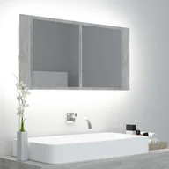 Szafki RTV - Szafka łazienkowa z lustrem i LED, szarość betonu, 90x12x45 cm - miniaturka - grafika 1