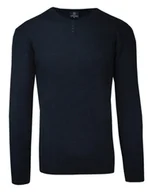 Swetry męskie - Sweter Wełniany Granatowy w Serek, z Guzikami, w Tłoczony Wzór, V-neck, Męski -VIP STENDO - Vip Stendo - miniaturka - grafika 1
