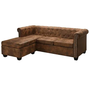 Brązowy narożnik z leżanką w stylu Chesterfield, lewostronny - Xavier 4Q - Narożniki - miniaturka - grafika 1