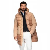 Kurtki męskie - Długa pikowana kurtka męska z dużymi kieszeniami beżowa V2 OM-JALJ-0308 S - miniaturka - grafika 1