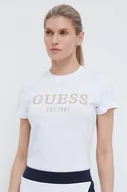Koszulki sportowe damskie - Guess t-shirt bawełniany damski kolor biały - miniaturka - grafika 1