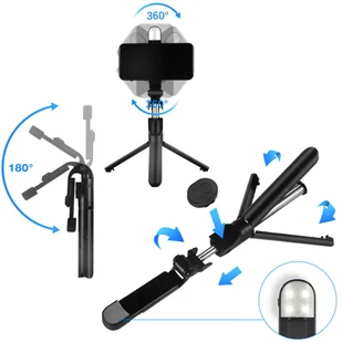 Uchwyt Alogy Bezprzewodowy Selfie Stick Bluetooth składany Tripod Mini statyw do telefonuZ lampką LED - Selfie stick - miniaturka - grafika 15