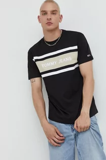 Koszulki męskie - Tommy Jeans t-shirt bawełniany DM0DM13820.9BYY kolor czarny z aplikacją - grafika 1