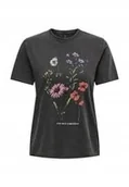 Koszulki i topy damskie - ONLY GRAFITOWY T SHIRT Z KWIATOWYM NADRUKIEM I OKRĄGŁYM DEKOLTEM S JQA - miniaturka - grafika 1
